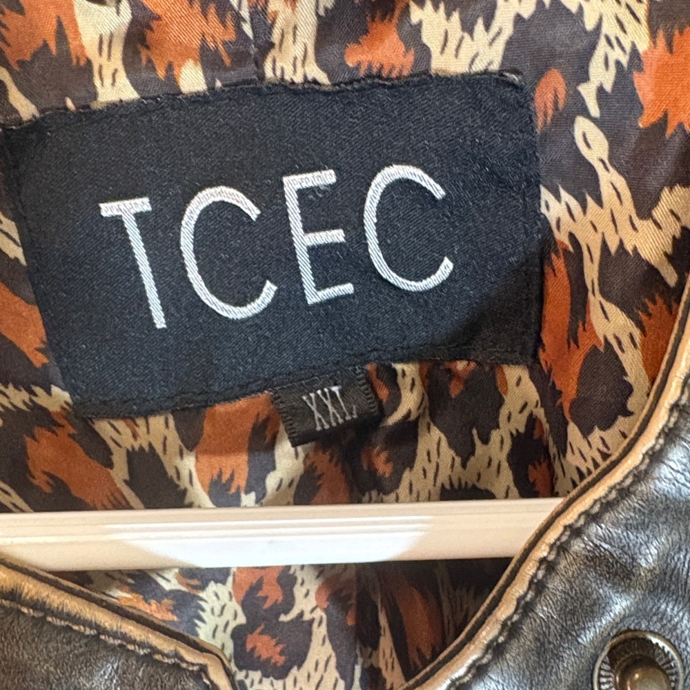 TCEC Peace of Mind Washed Brown Vegan Leather Moto  Jacket Street Plus size XXL - Picture 14 of 17